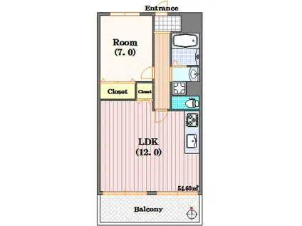 コンフィデンス西本町(1LDK/11階)の間取り写真