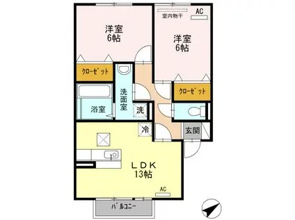 カサグランデ曙B棟(2LDK/1階)の間取り写真