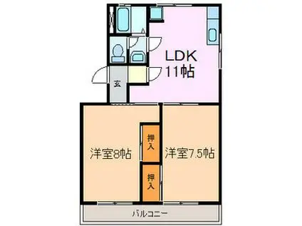 箕ノ手ハイツA棟(2LDK/3階)の間取り写真