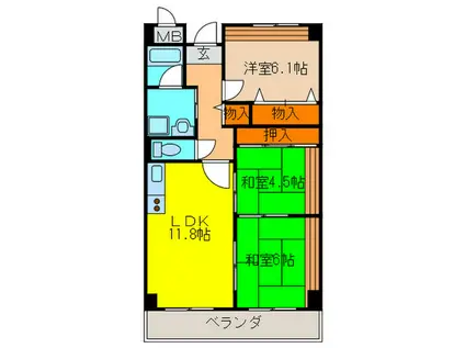 リゾうねのII(3LDK/3階)の間取り写真