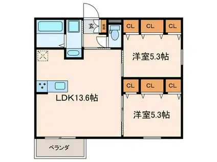 VANTAGE塚口I(2LDK/1階)の間取り写真