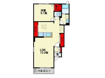 フレグラース水巻II(1LDK/1階)の間取り写真