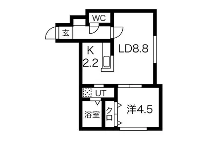 クラリス北16条 B棟(1LDK/2階)の間取り写真