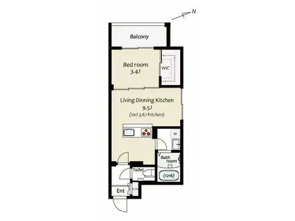 KUZE市川(1LDK/4階)の間取り写真