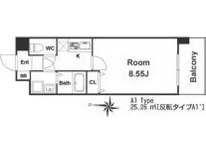 カサルテ吹田青葉丘(1K/5階)の間取り写真