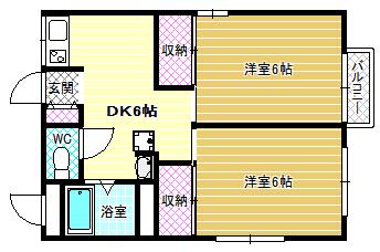 尾崎ハイツC棟(2DK/2階)の間取り写真