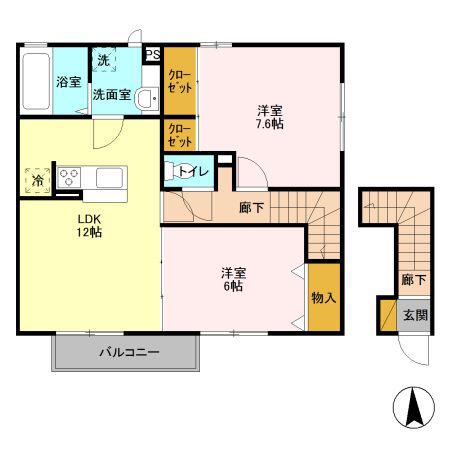サンメゾン真弓 B(2LDK/2階)の間取り写真
