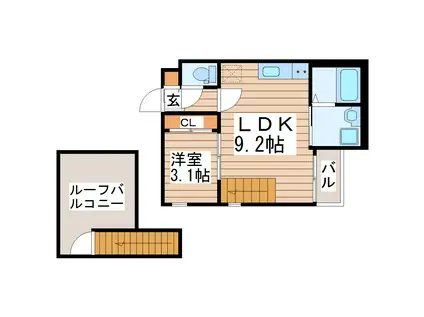 GRANDTIC南仙台(1LDK/2階)の間取り写真