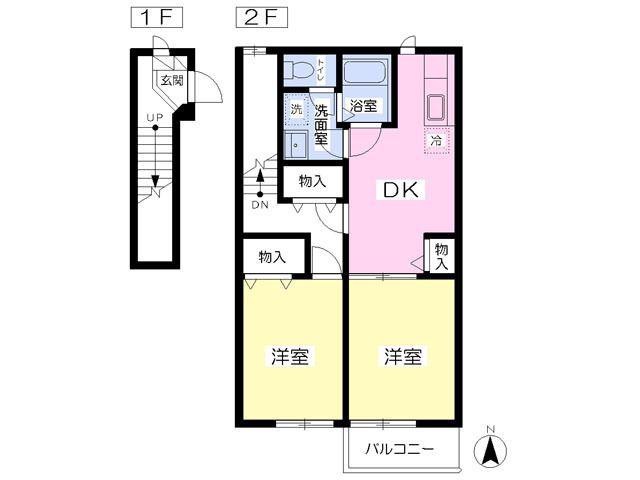 サンシティB(2DK/2階)の間取り写真