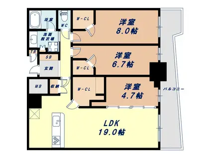 大阪ひびきの街 ザ・サンクタスタワー(3LDK/7階)の間取り写真