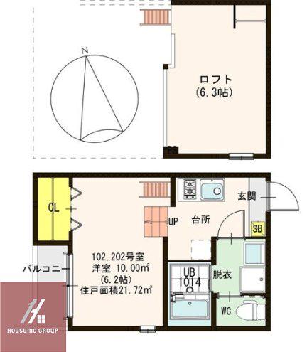 フェリクス中宮(1K/2階)の間取り写真