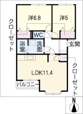エスペランス(2LDK/1階)の間取り写真