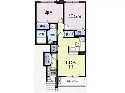 フェリア香呂 B棟(2LDK/1階)の間取り写真