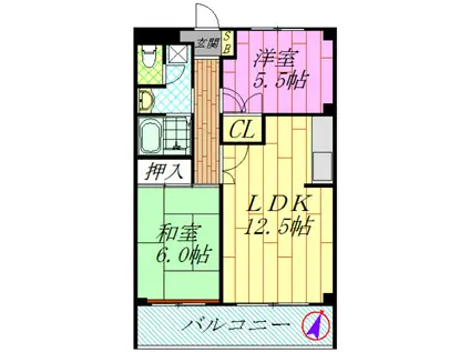 グランデュール峯崎(2LDK/3階)の間取り写真
