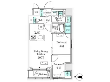 アスマチメゾン両国I(2LDK/7階)の間取り写真