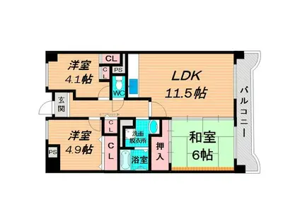 ロイヤル鶴見(3LDK/6階)の間取り写真