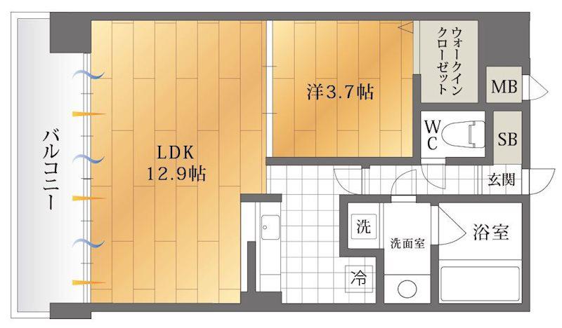 ナビールコート薬院(1LDK/14階)の間取り写真