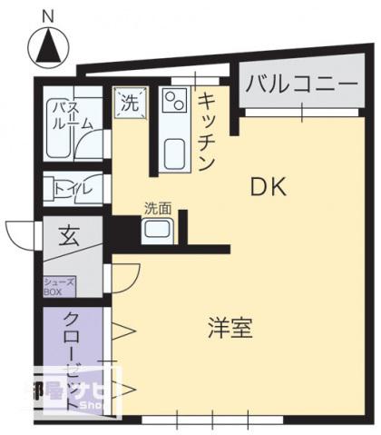 宮脇ビル(1DK/2階)の間取り写真
