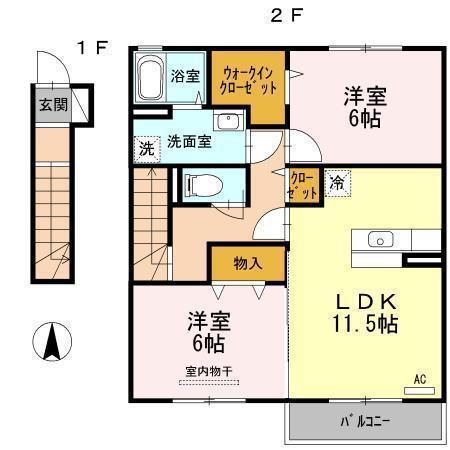 ルミエールK(2LDK/2階)の間取り写真