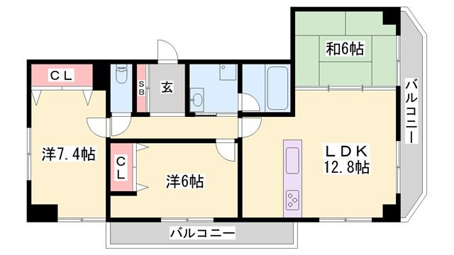 明治グランドヒル加古川II番館(3LDK/3階)の間取り写真