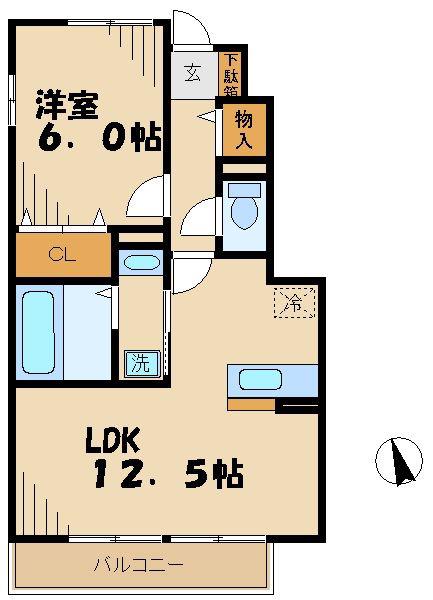 クレールカーサ聖蹟(1LDK/1階)の間取り写真