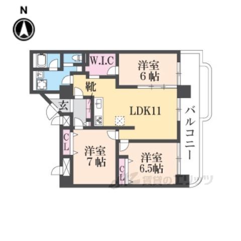 OMマンション東生駒(3LDK/5階)の間取り写真