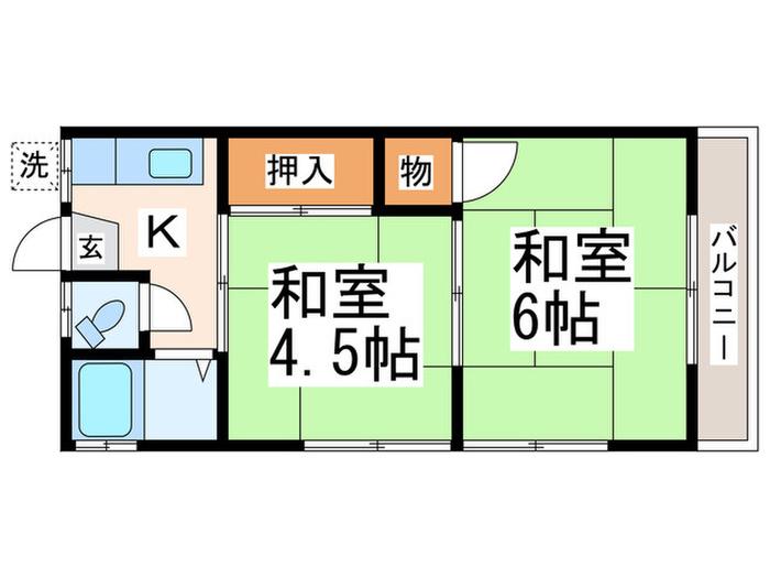 大杉荘(2K/2階)の間取り写真