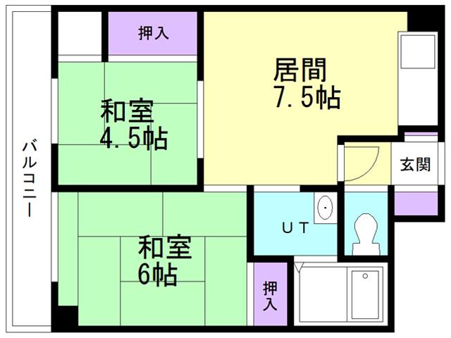 室蘭東町第一(2DK/1階)の間取り写真
