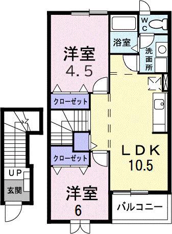 プロムナードC(2LDK/2階)の間取り写真