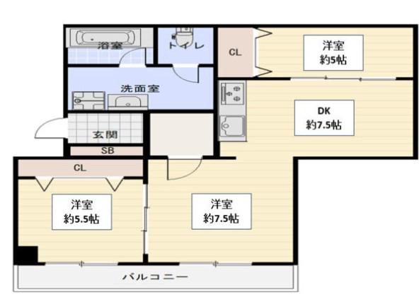 藤和しらさぎハイタウンA棟(3DK/3階)の間取り写真