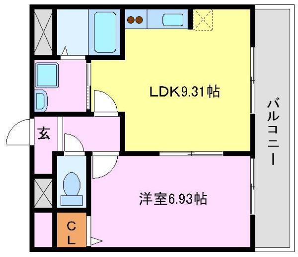 アンプルールフェール ルミエール富木(1LDK/2階)の間取り写真