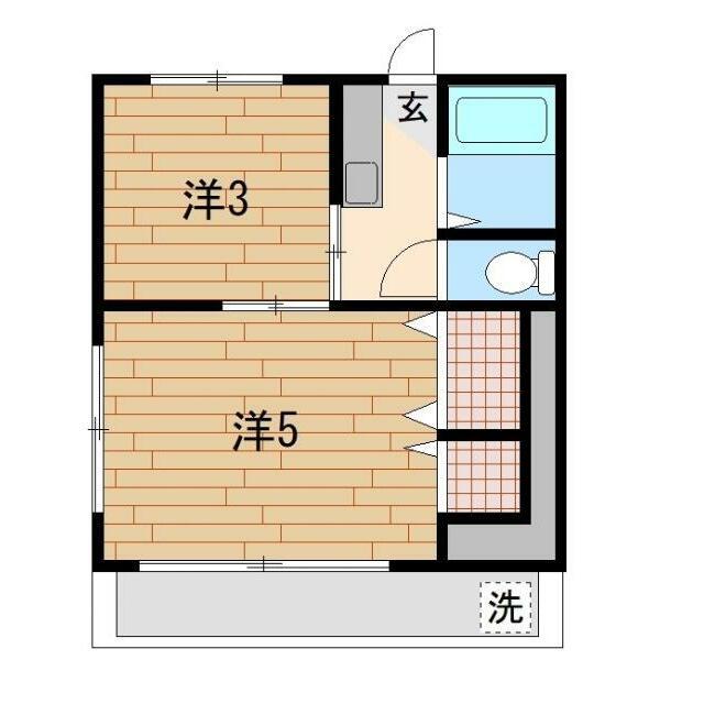 飯塚ハイツ(2K/3階)の間取り写真