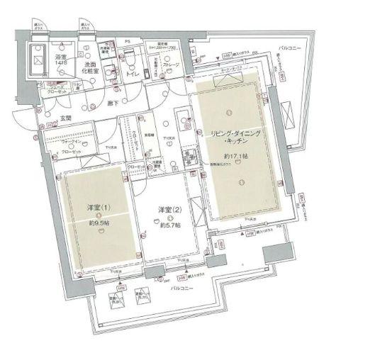 ロイヤルシーズン麻布永坂(2LDK/8階)の間取り写真