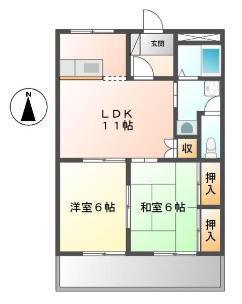 カーサアスール(2LDK/2階)の間取り写真