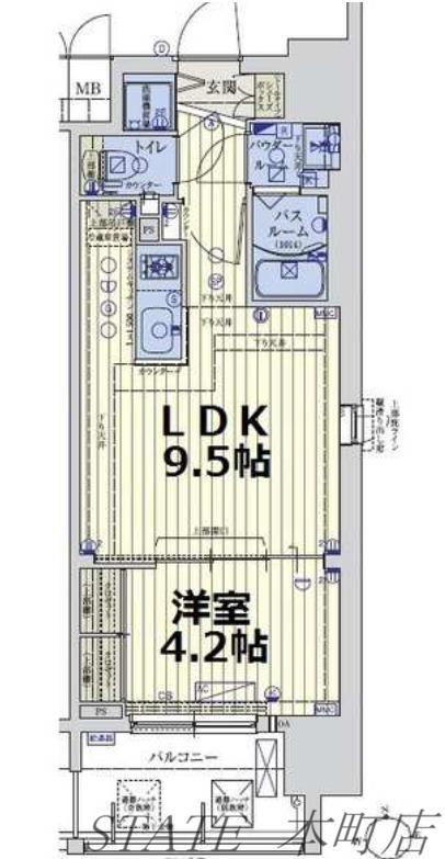 スワンズシティ大手前レーヴェ(1LDK/5階)の間取り写真