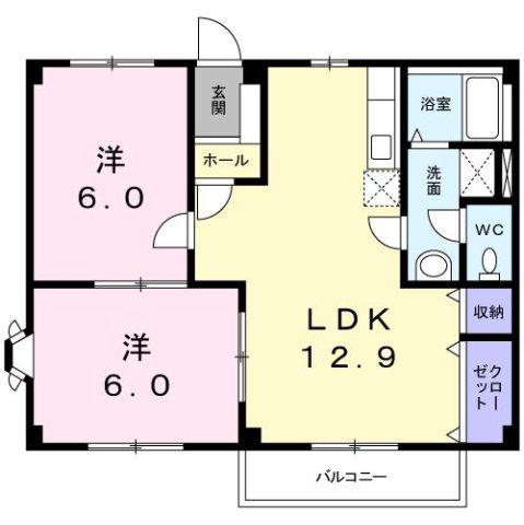 ハイブリッジ錦 A(2LDK/2階)の間取り写真