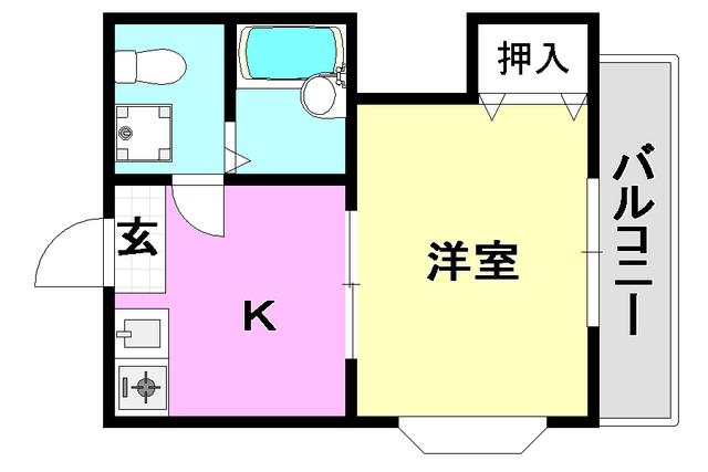 第9薩摩マンション(1DK/2階)の間取り写真
