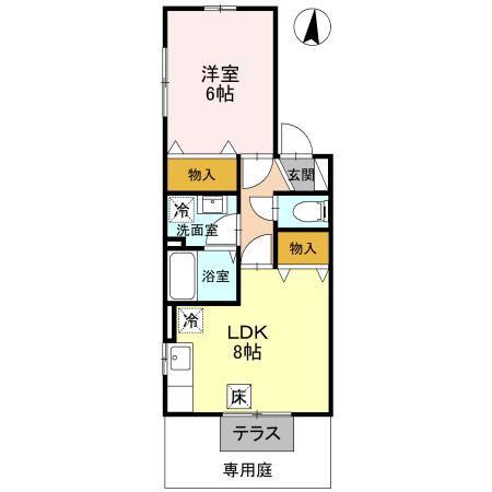 セジュール赤城B(1LDK/1階)の間取り写真