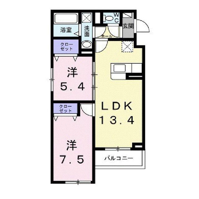 アンソレイユ(2LDK/2階)の間取り写真