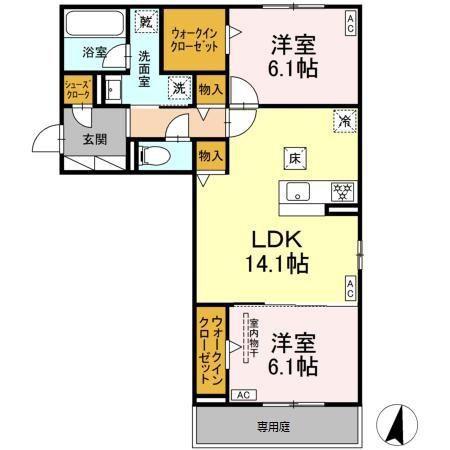 プルミエラムール(2LDK/1階)の間取り写真
