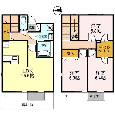 CASA BLANCA A(3LDK/1階)の間取り写真