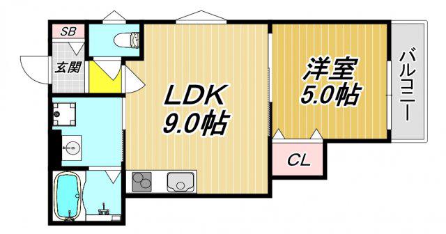 クリエオーレ東園田I(1LDK/3階)の間取り写真