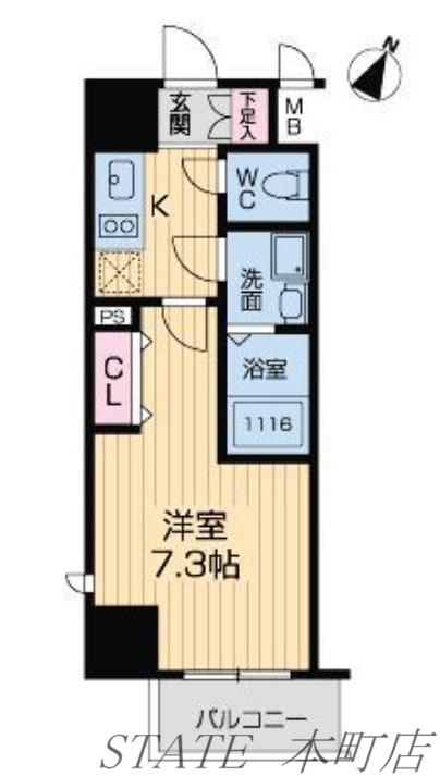 グランルージュ中之島南(1K/8階)の間取り写真