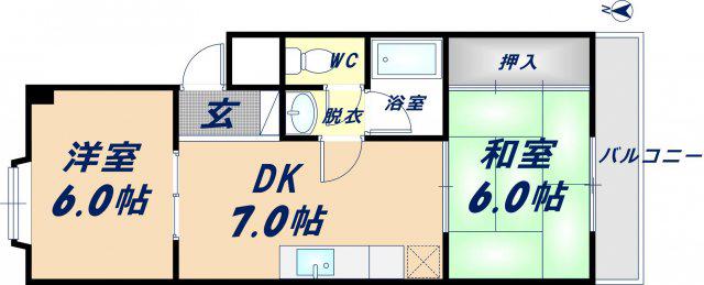 ツイン石切II(2DK/2階)の間取り写真