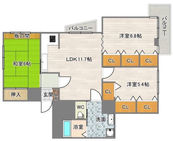 シャトーヌーボーテ吉祥苑(3LDK/1階)の間取り写真