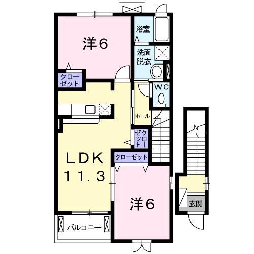 ヴィラ・ボーテII(2LDK/2階)の間取り写真