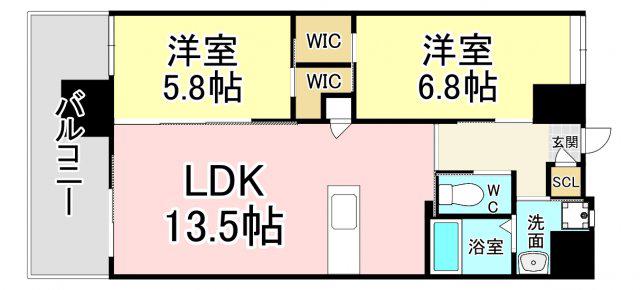 ウイングス八幡駅前(2LDK/9階)の間取り写真