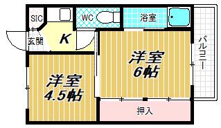 ビレッジハウス城蓮寺(2K/1階)の間取り写真