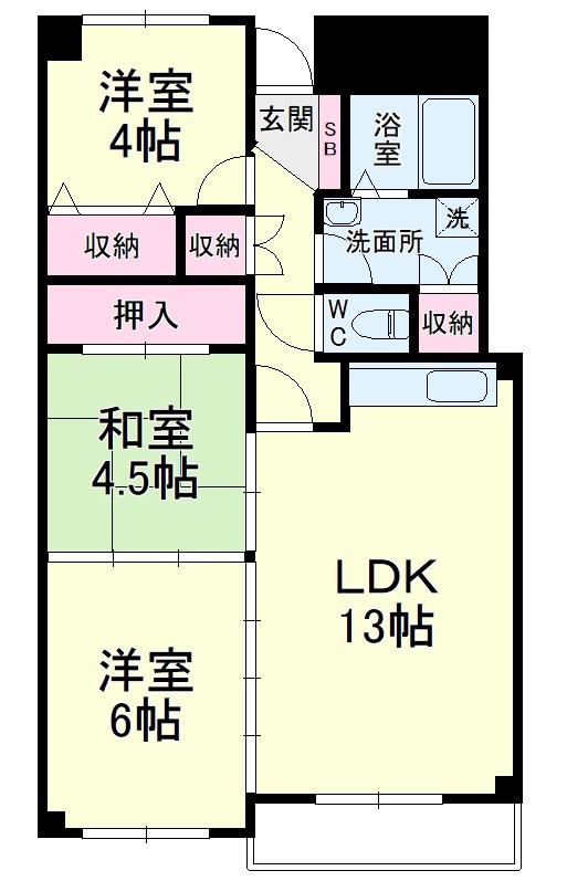 パークビュー四ツ池(3LDK/7階)の間取り写真