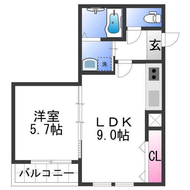 フジパレス中之島サウス(1LDK/2階)の間取り写真